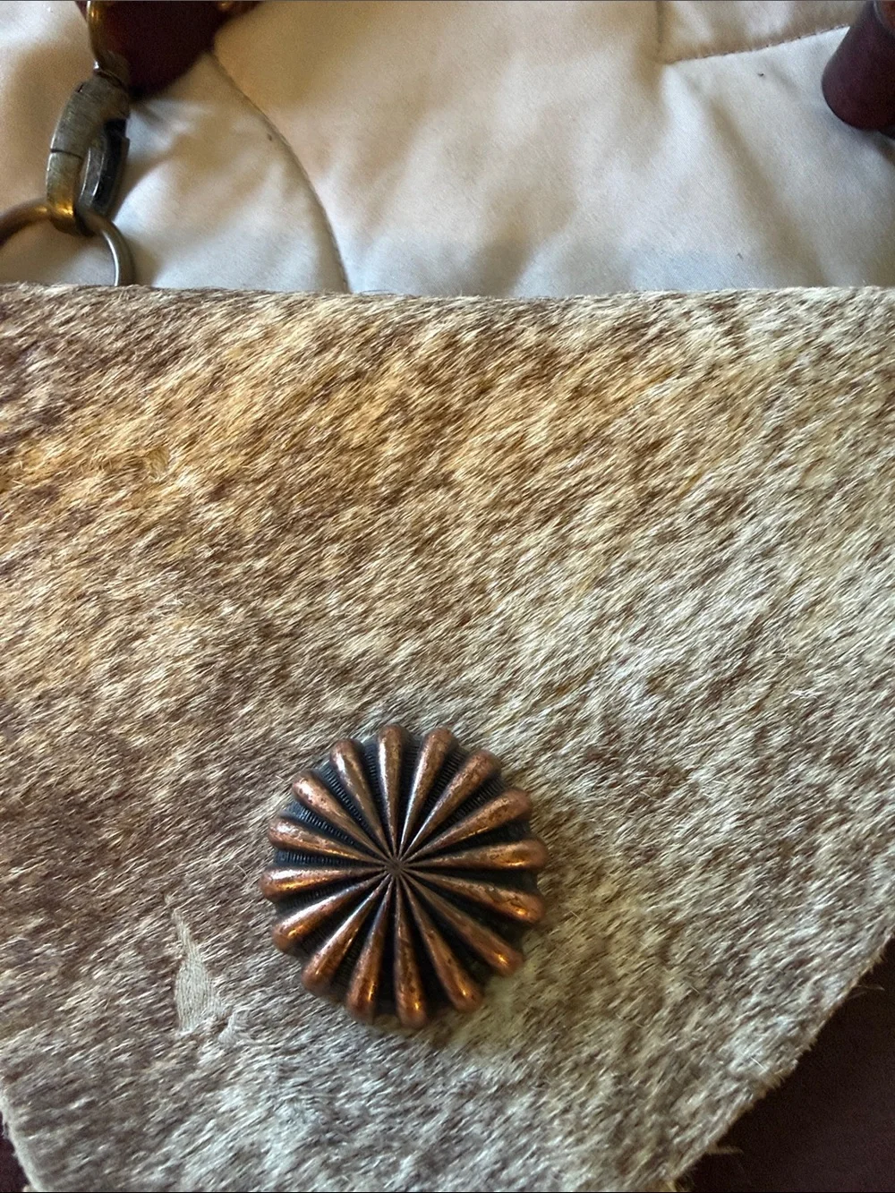 Brown Leather Crossbody Bag with Haircalf Flap and Fringe